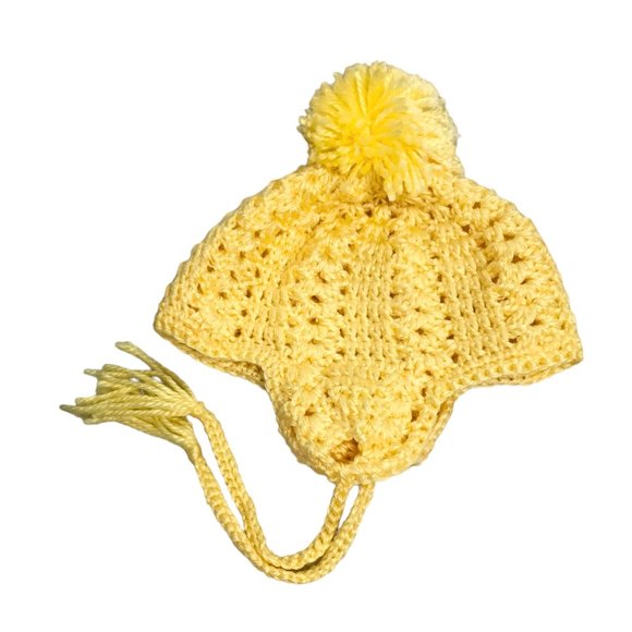 Brand New Handmade Crochet Baby Beanie with Pom Pom & Ear Flaps 3-6 Months - Picture 3 of 8